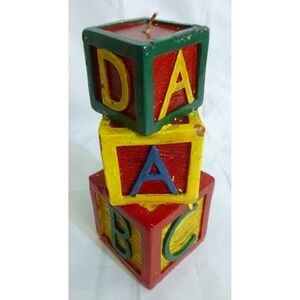 Vintage ABC Blocks Wax Candle - Painted Carved Blocks Square -  7.5'' H X 3'' W